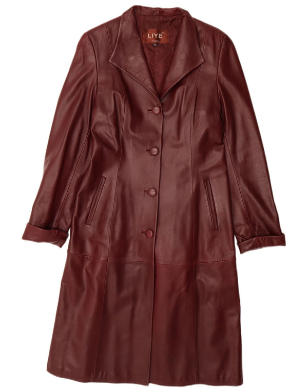 Palton din piele vintage pentru femei UK 20 2XL din piele burgundă