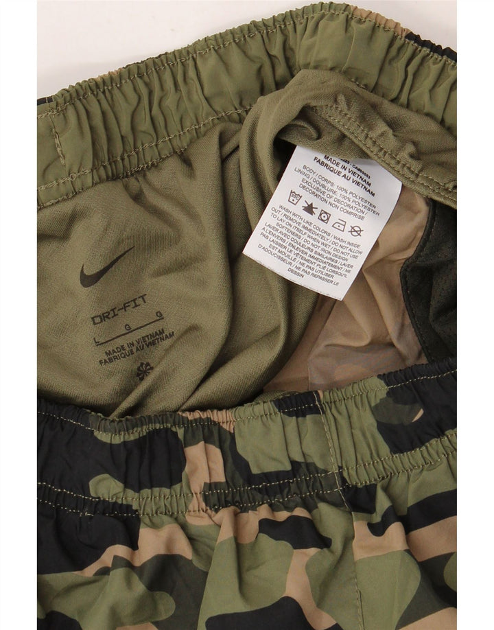 Pantaloni scurti sport NIKE Dri Fit pentru femei UK 14, mari, kaki, poliester de camuflaj