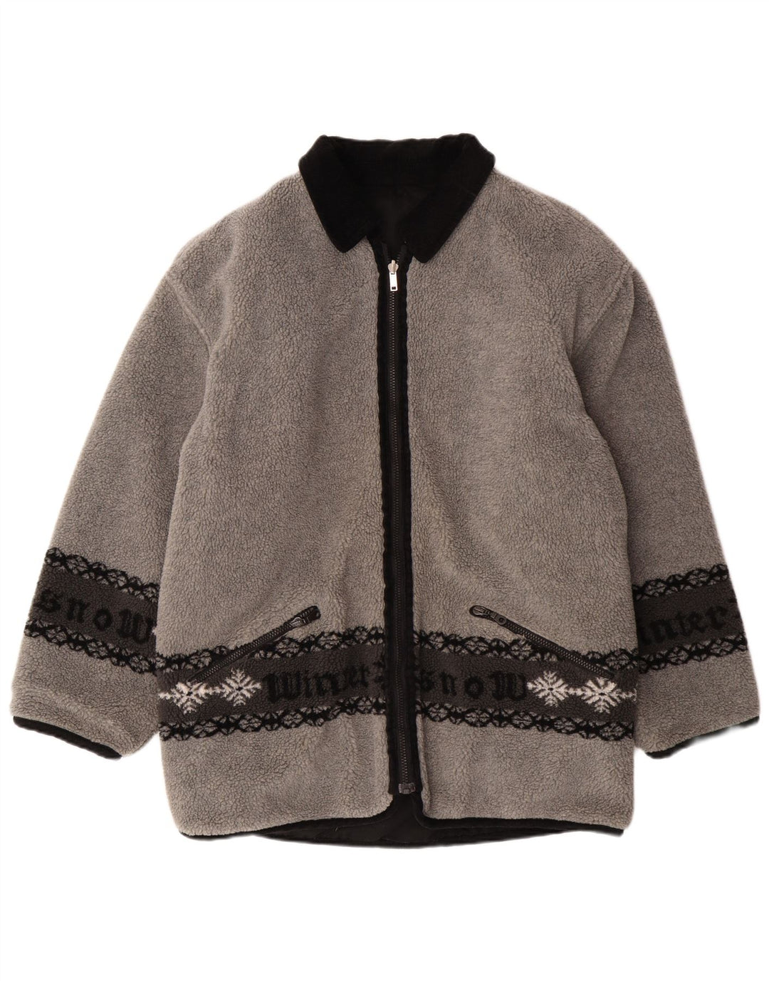 VINTAGE Jachetă pentru bărbați cu grafică reversabilă din lână UK 38 Medium Gri Fair Isle