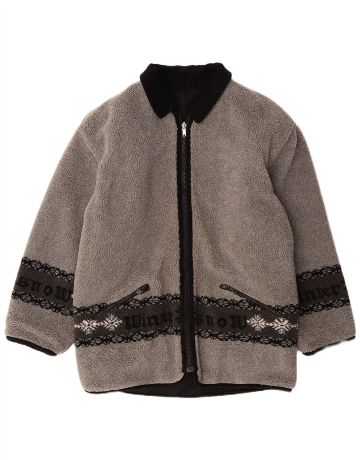 VINTAGE Jachetă pentru bărbați cu grafică reversabilă din lână UK 38 Medium Gri Fair Isle