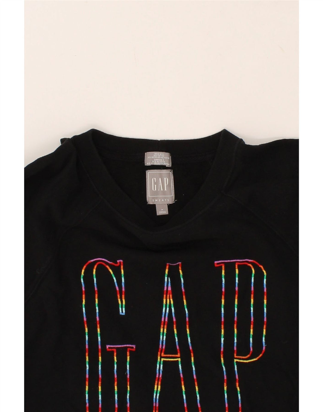 GAP Womens Crop Graphic Sweatshirt Jumper UK 14 Medium Black Cotton Vintage Gap and Second-Hand Gap from Messina Hembry 