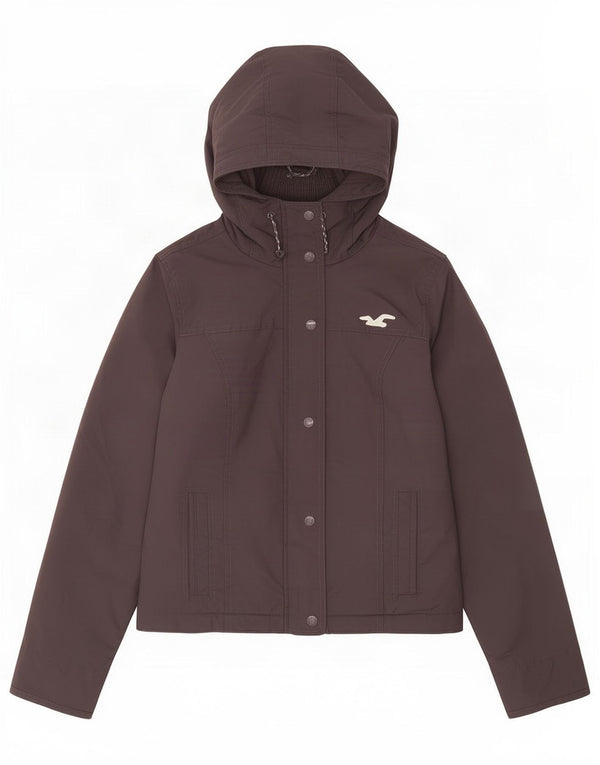 Hollister Womens Hooded Bomber Jacket UK 14 Medium Grey Polyester
