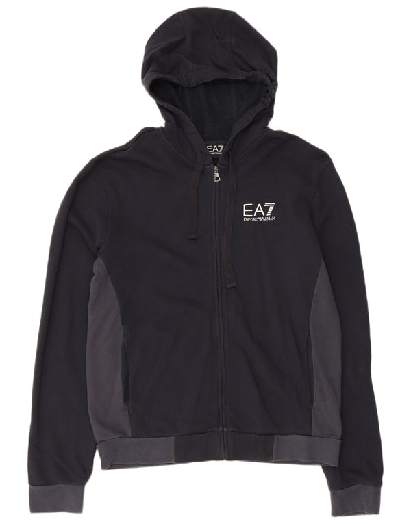 Pulover cu capota cu fermoar pentru femei Emporio Armani UK 18 XL, bumbac color bloc negru
