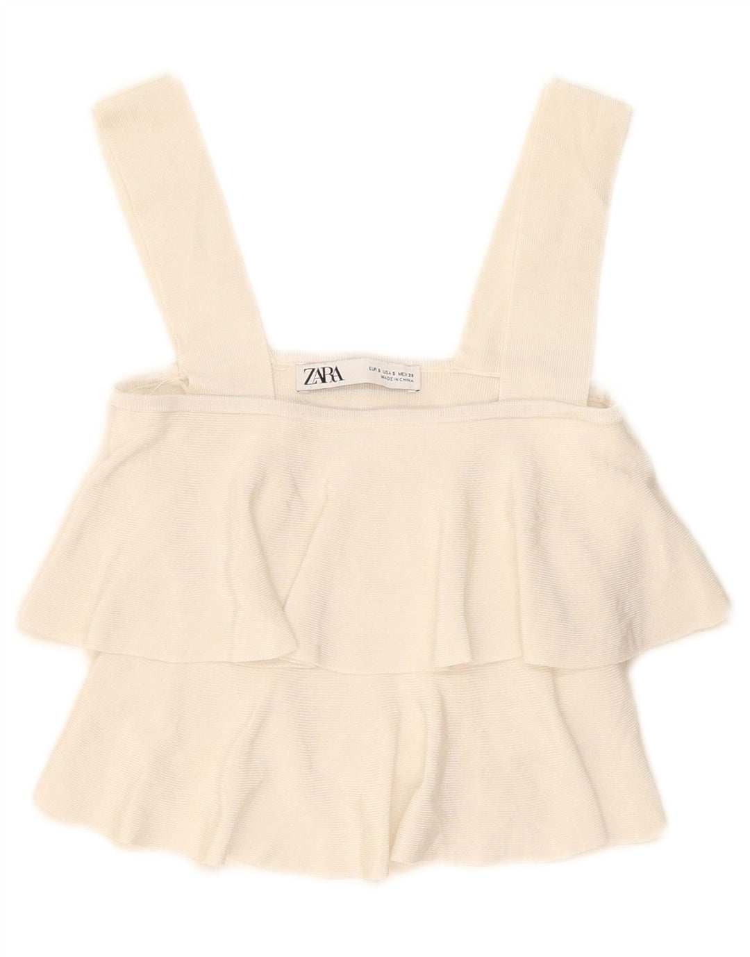 Top pentru femeie Zara Crop Volane în față UK 8 Small din viscoză alb