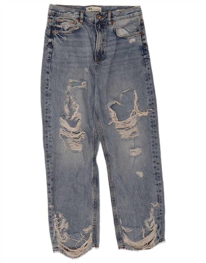 Blugi drepti distressed pentru femei Zara EU 38 Mici L28 L27 Albastru