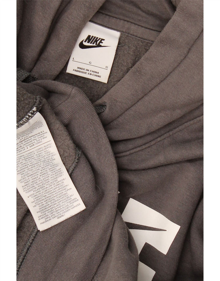NIKE Mens Graphic Hoodie Jumper Large Grey Cotton