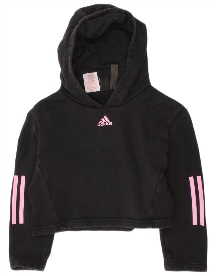 Pulover pentru fete ADIDAS Crop Hoodie 7-8 ani bumbac negru