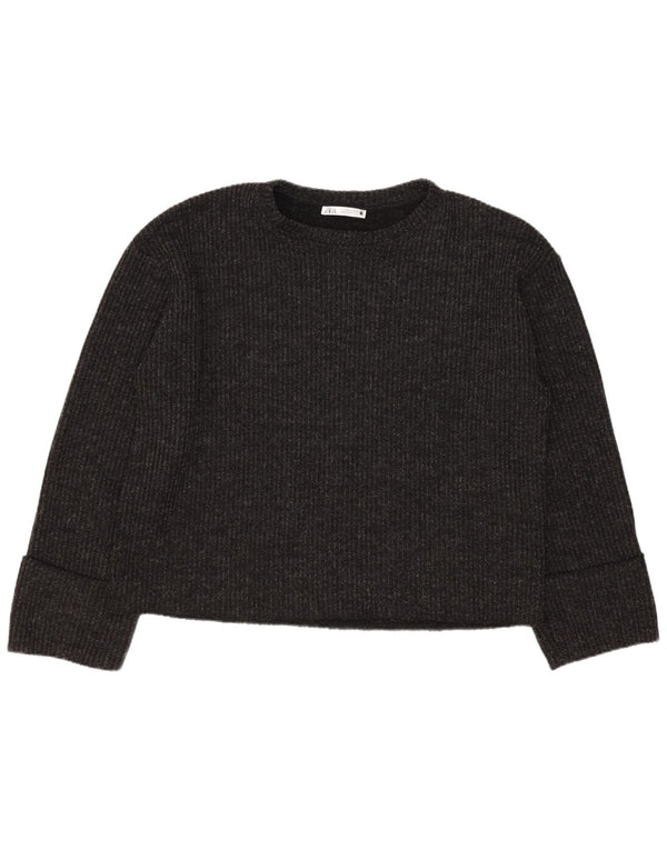 Pulover de damă Zara Crop oversize cu gât de barcă UK 10 Mic Negru