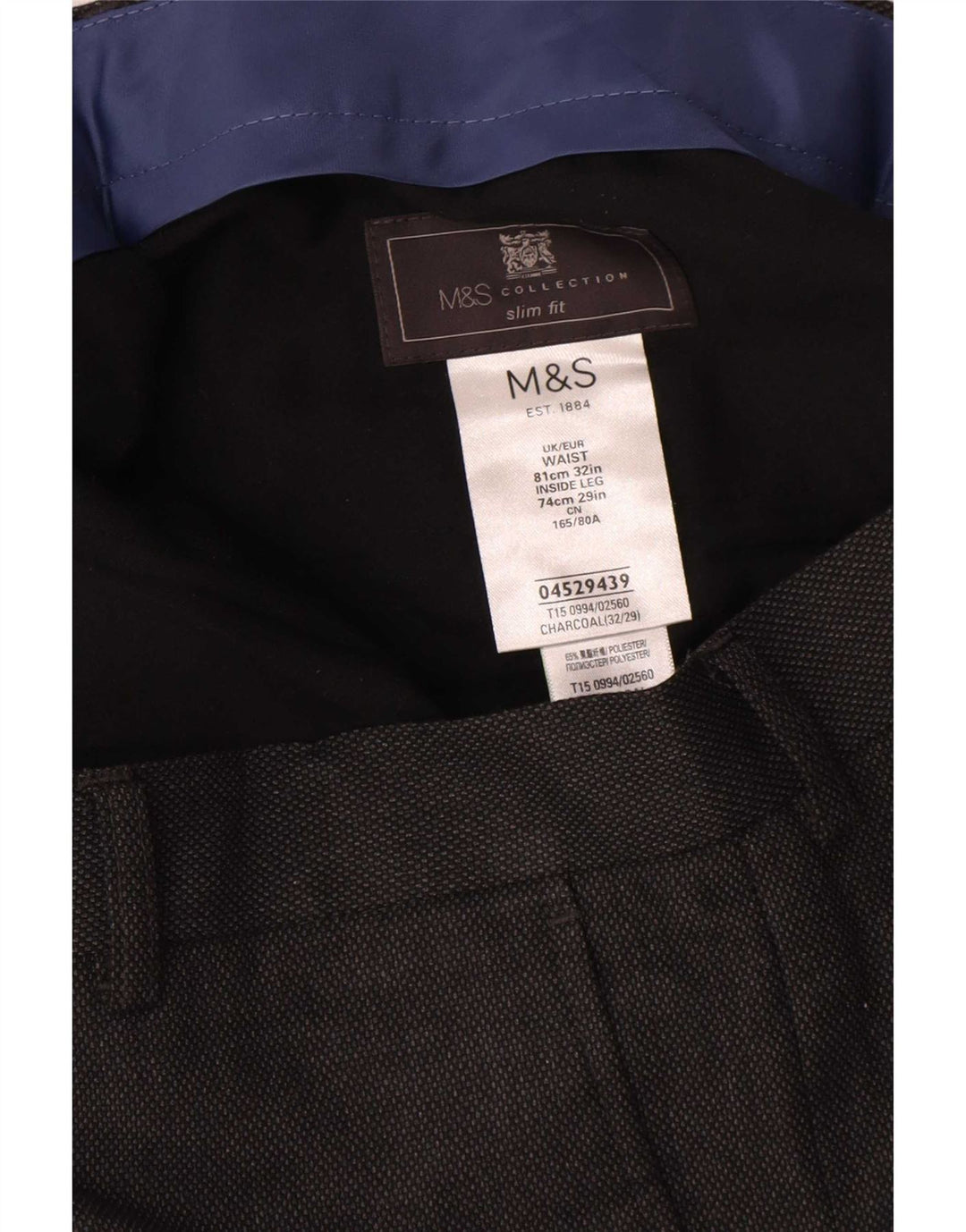 Marks & Spencer Pantaloni de costum slim pentru bărbați L32 L29 poliester gri