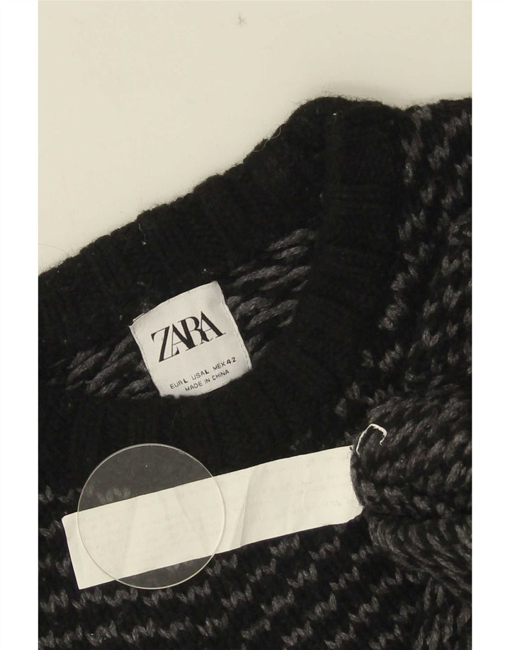 Pulover pentru bărbați Zara, cu gât turnut, mare, negru, nailon, chevron