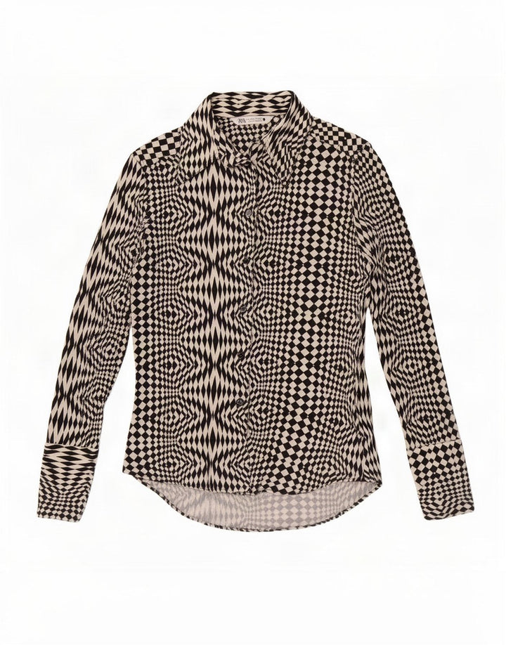 Bluză cămașă pentru femei Zara UK 12 Poliester geometric negru mediu