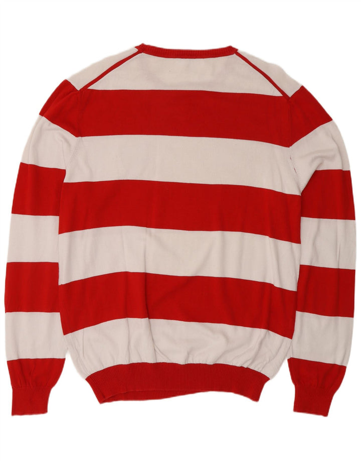 Pulover pentru bărbați BENETTON cu gât roșu, XL, cu dungi roșii