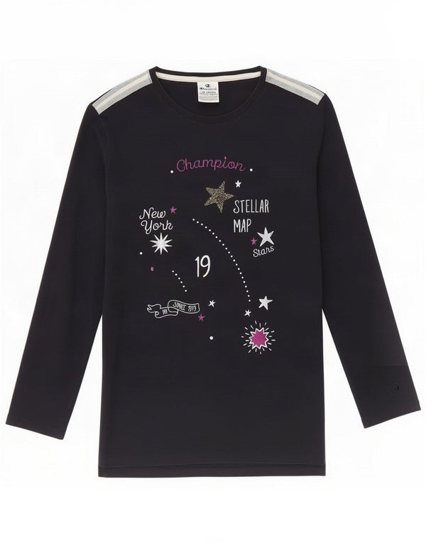 Champion Girls Graphic Top Long Sleeve 15-16 Years 2XL Navy Blue