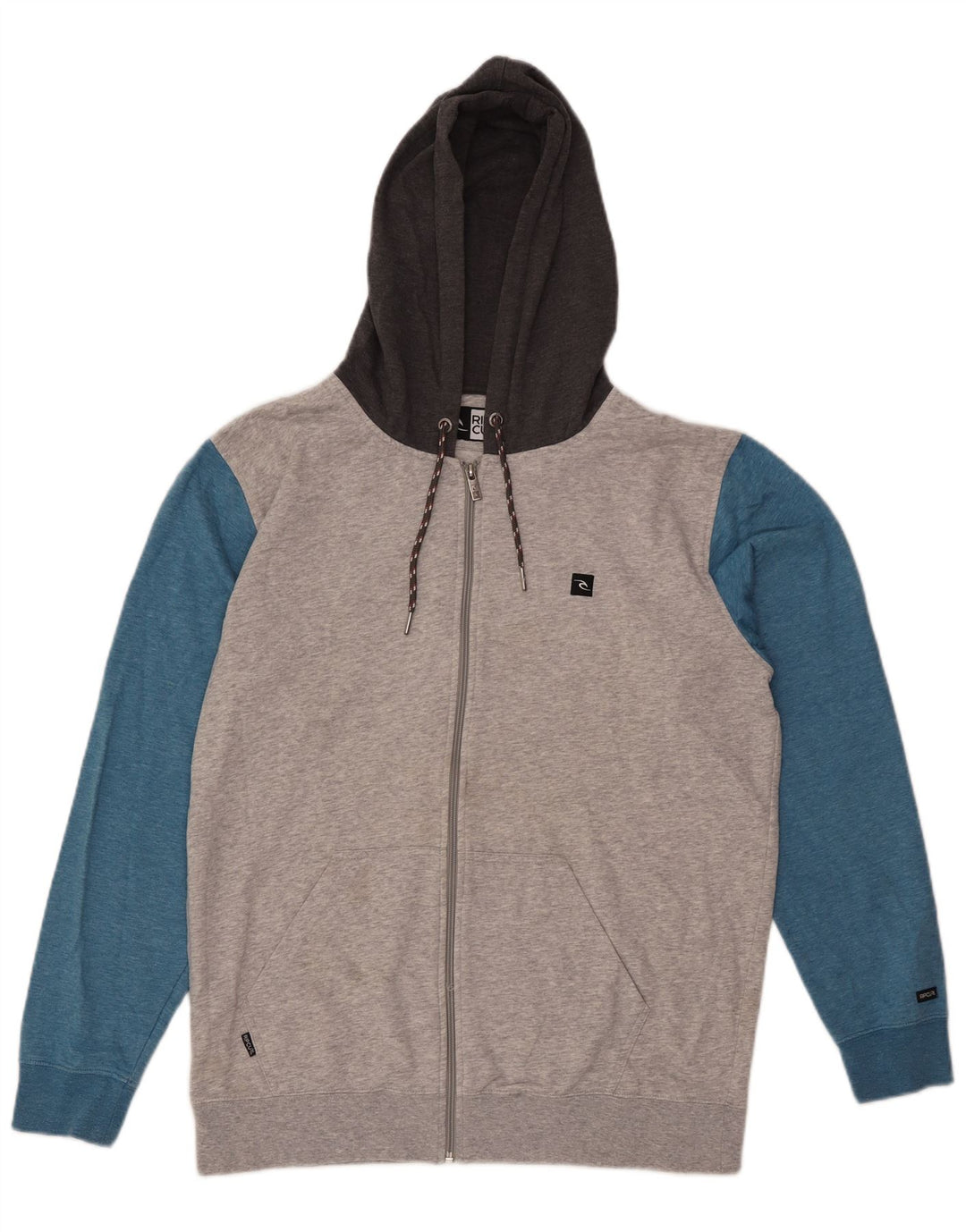 Pulover Rip Curl pentru bărbați, cu fermoar, cu capota mare, gri, color block