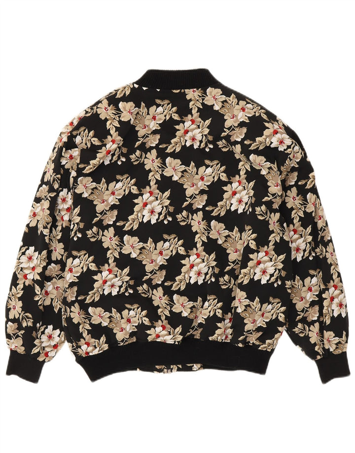 Jachetă Bomber Vintage pentru femei, cu o formă lejeră, UK 14 Medium Negru, Poliester Floral
