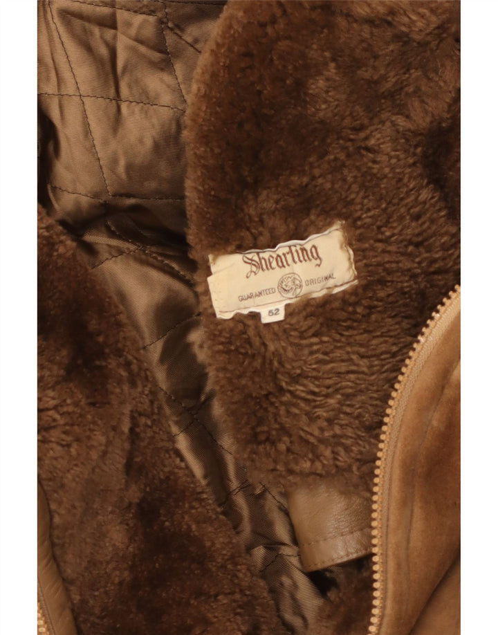 Jachetă vintage bărbătească din shearling IT 52 XL din piele maro