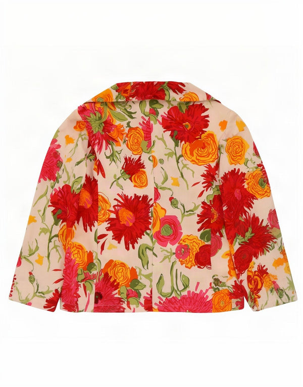 Jachetă superior pentru femei cu 3 nasturi și mâneci 3/4 IT 48 XL Alb Floral