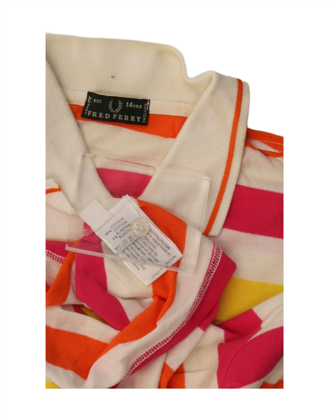 FRED PERRY Tricou polo fete rugby 13-14 ani, bumbac cu dungi multicolore