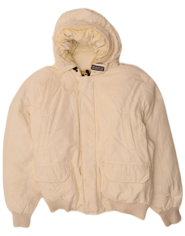 Jachetă căptușită cu glugă Woolrich pentru bărbați, UK 40, mare din bumbac alb