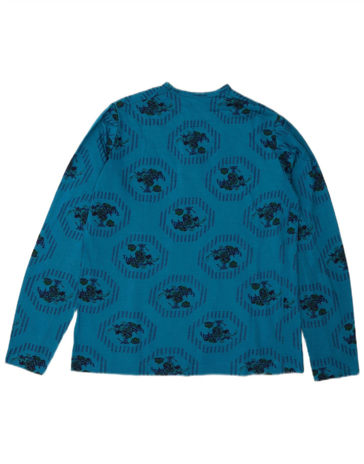 Top cu grafic pentru femei vintage cu mânecă lungă UK 14 Medium Blue Floral