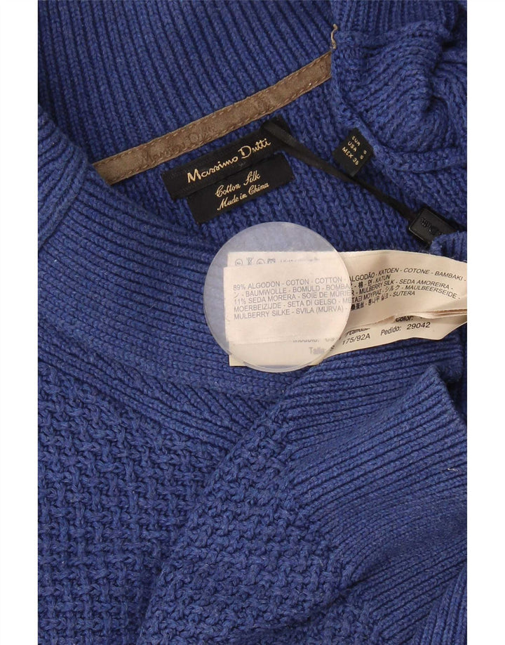 Pulover Massimo Dutti pentru bărbați cu gât șal, bumbac mic, albastru