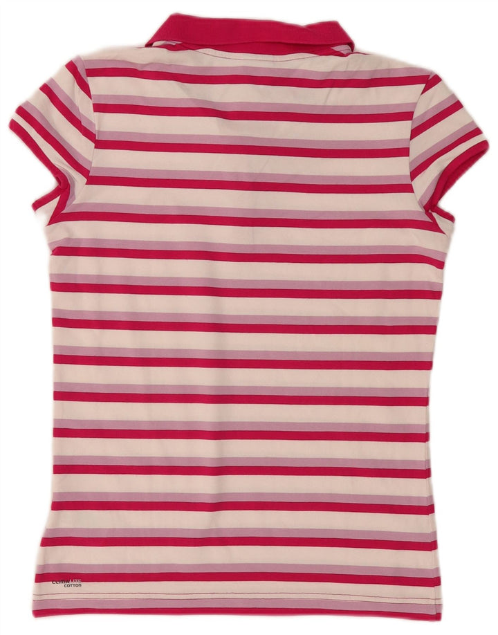Tricou polo Adidas pentru femei UK 12, bumbac cu dungi roz mediu