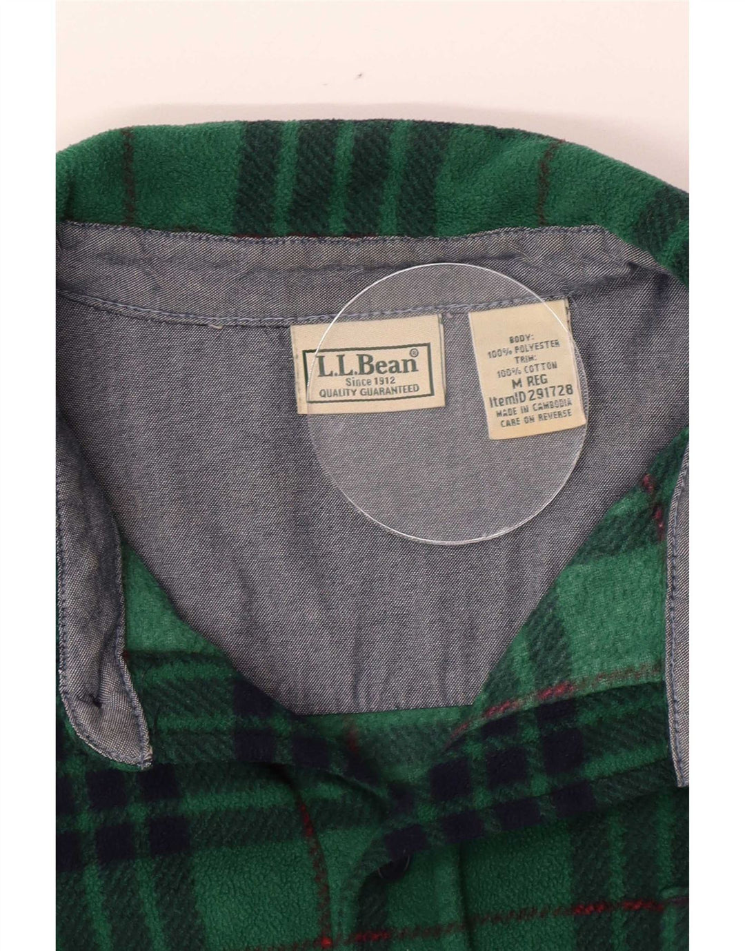 Cămașă pentru bărbați din lână L.L.Bean, poliester cu carouri verde mediu