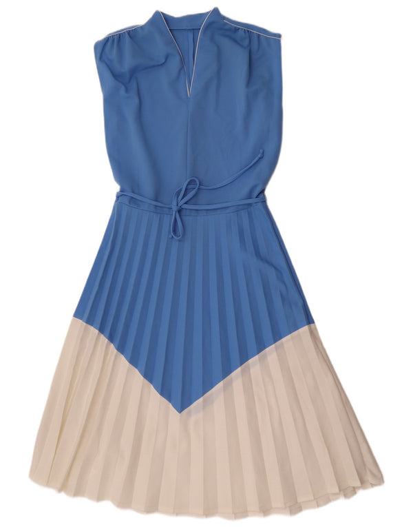 Rochie A-Line fără mâneci de epocă pentru femei UK 12 Medium Blue Colorblock