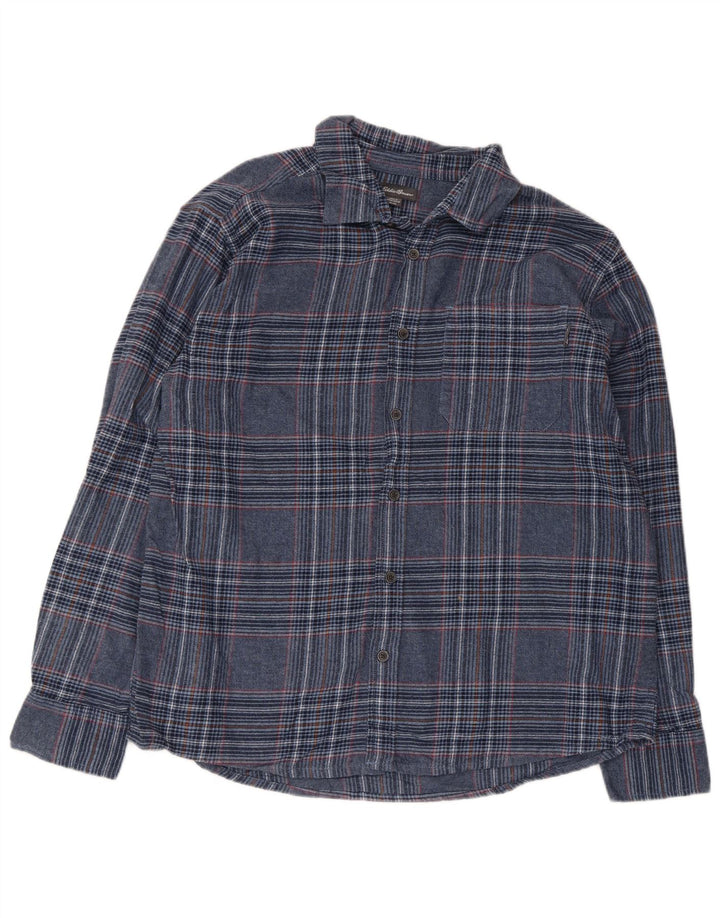 Cămașă de flanel pentru bărbați Eddie Bauer XL, bumbac cu carouri albastre