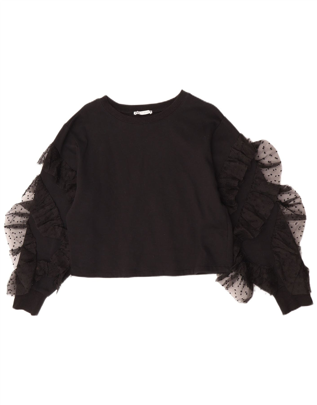 Crop Top pentru femei Zara cu mânecă lungă UK 10 mic bumbac negru