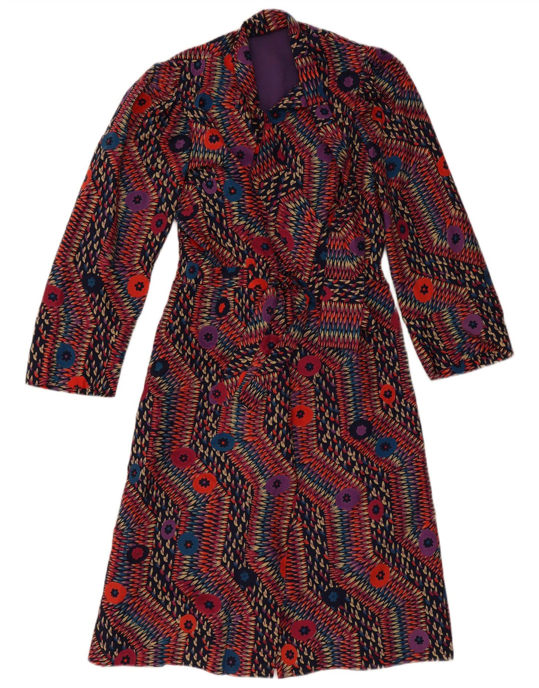 Rochie cu mâneci lungi pentru femei vintage UK 12 Medium Multicolor Geometric