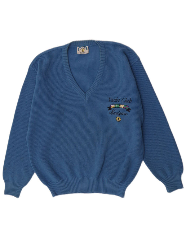 Pulover cu decolteu în V Navigare pentru bărbați, lână albastră mare