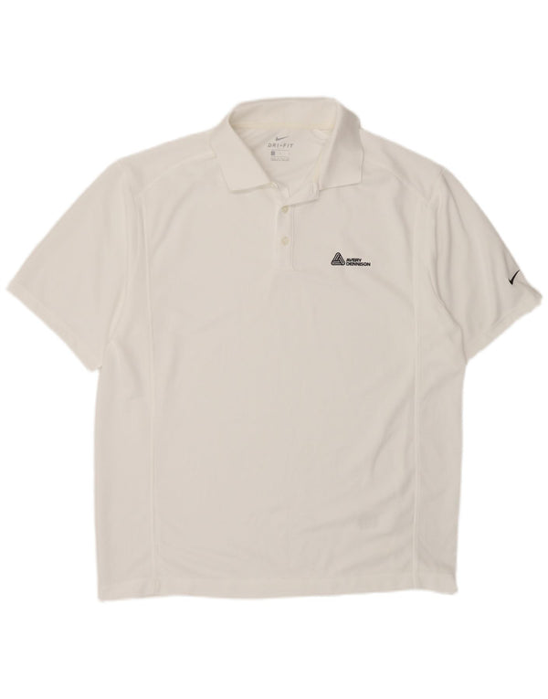 Tricou polo Nike Dri Fit pentru bărbați, mare, alb, din poliester