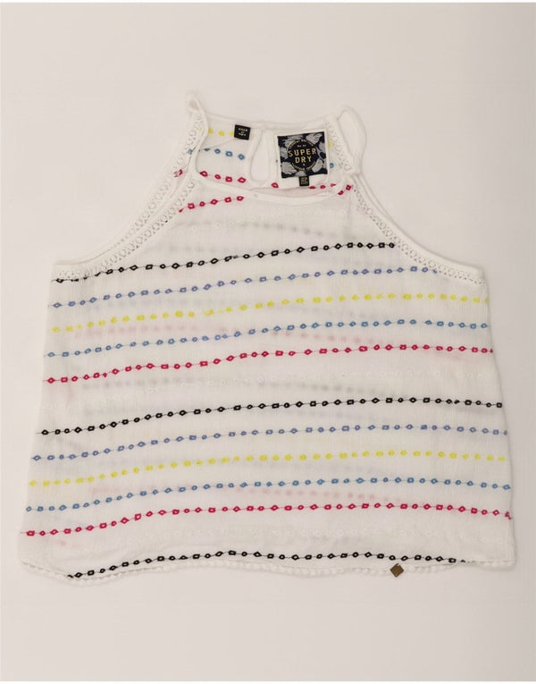 Superdry Crop Halter Top pentru femei UK 10 Small White Striped Viscose