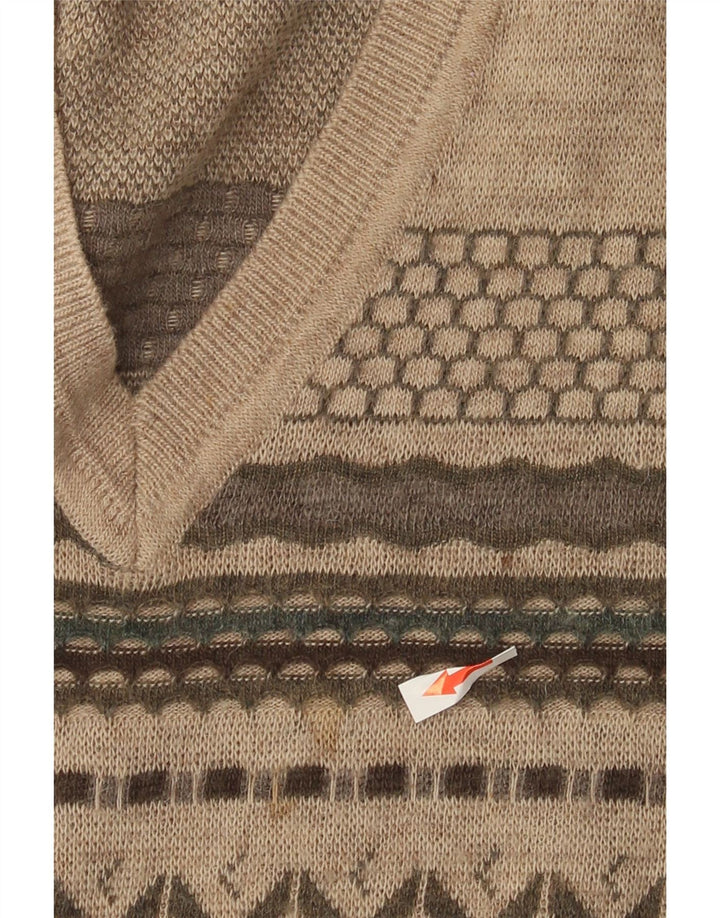 Pulover pentru bărbați Rodes, cu decolteu în V, din lână în dungi, bej mediu