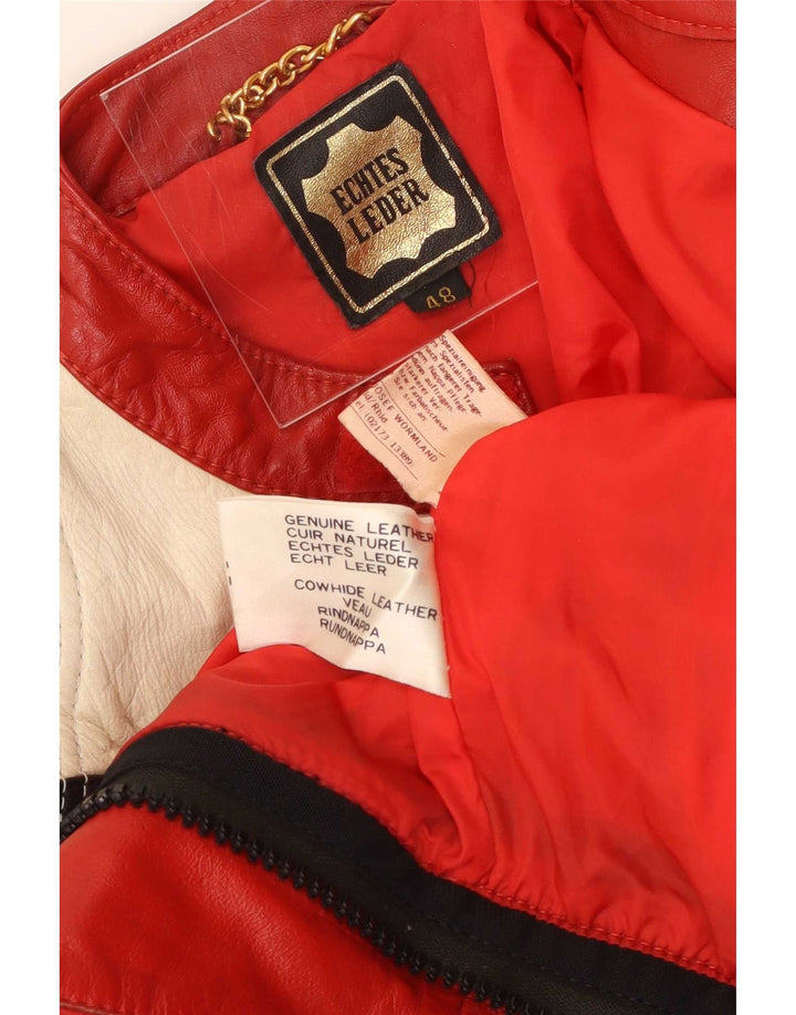 Jachetă vintage din piele pentru bărbați EU 48 Roșu mediu Colorblock