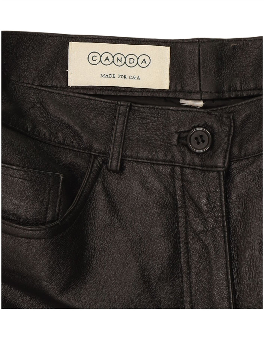 C&A Womens Straight Leather Trousers W29 L28 Black Leather