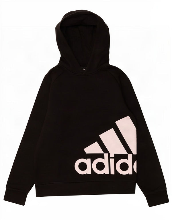 Pulover cu glugă cu grafic Adidas pentru băieți 13-14 ani, bumbac negru