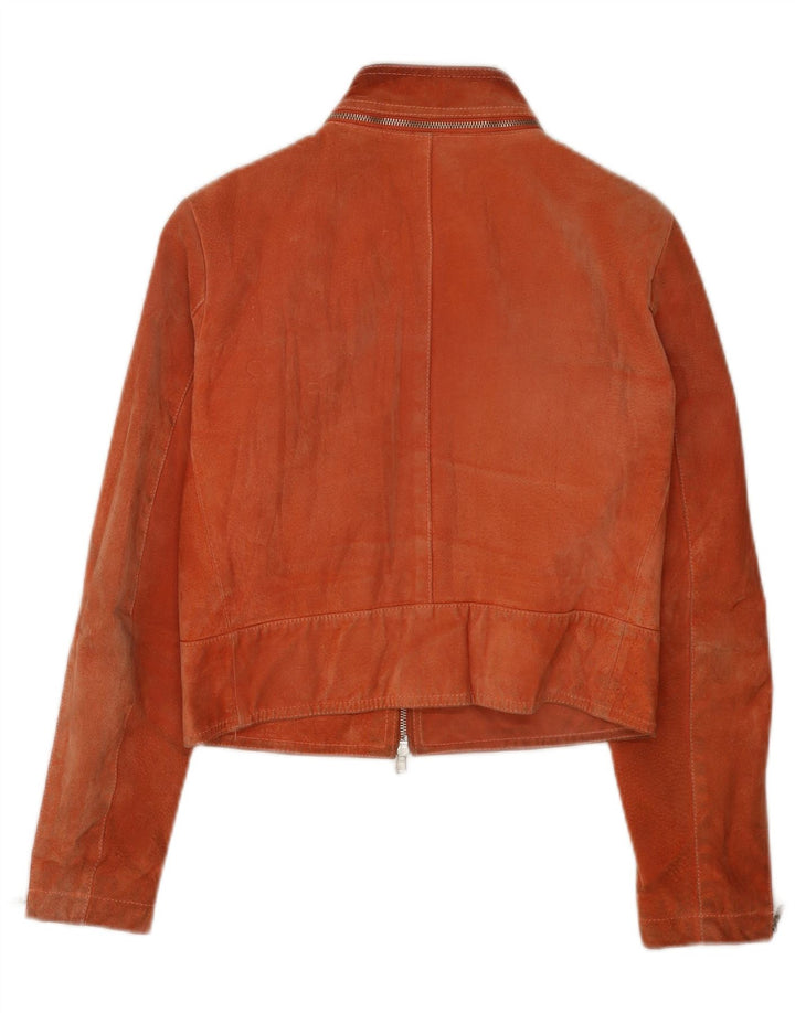 Jachetă Vintage pentru femei Crop din piele intoarsa IT 44 Medium Brown Leather