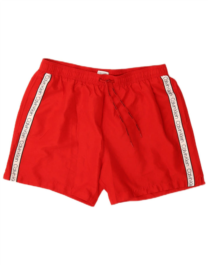 CALVIN KLEIN Mens Graphic Swimming Shorts 2XL  Red Colourblock Polyester