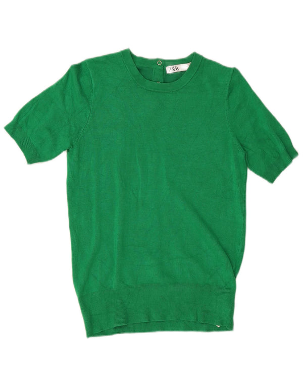 Pulover pentru damă Zara cu mânecă scurtă, cu gât de barcă, UK 10, mic, verde, viscoză