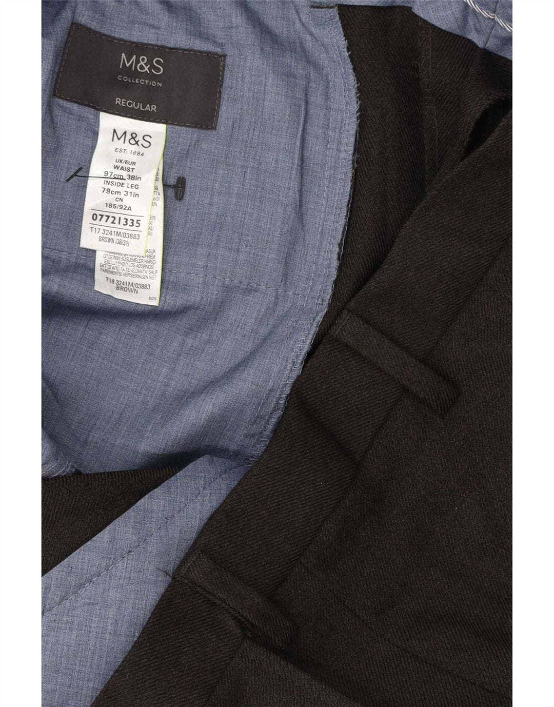 Pantaloni de costum obișnuiți, drepti, pentru bărbați, Marks & Spencer, L38 L31, poliester maro