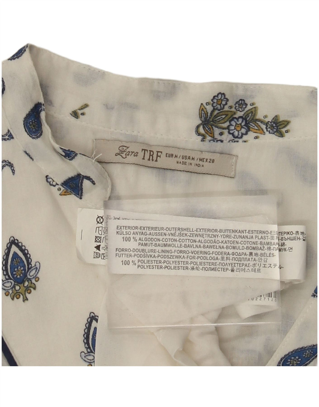 Rochie ZARA pentru femei cu mâneci 3/4, UK 12, bumbac Paisley alb mediu