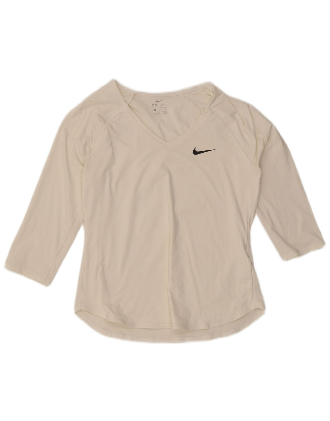 Nike Dri Fit Top mânecă 3/4 pentru femei UK 12 Poliester alb mediu