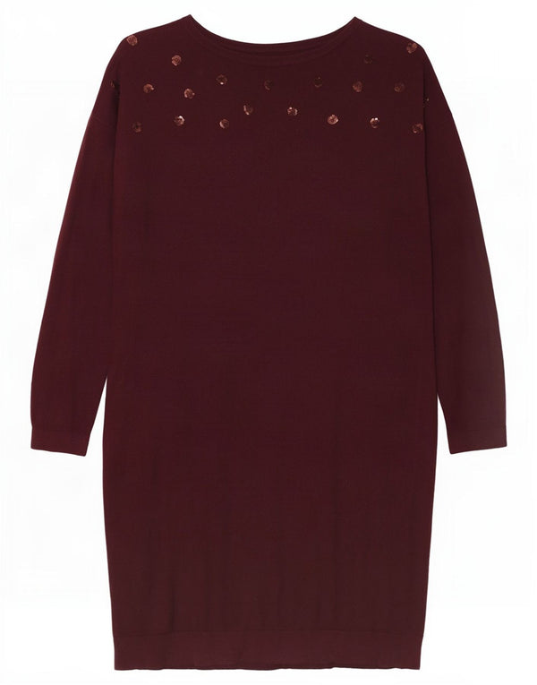 Crew Clothing Rochie pulover cu mânecă lungă pentru femei UK 14 Mare Bumbac Burgundy