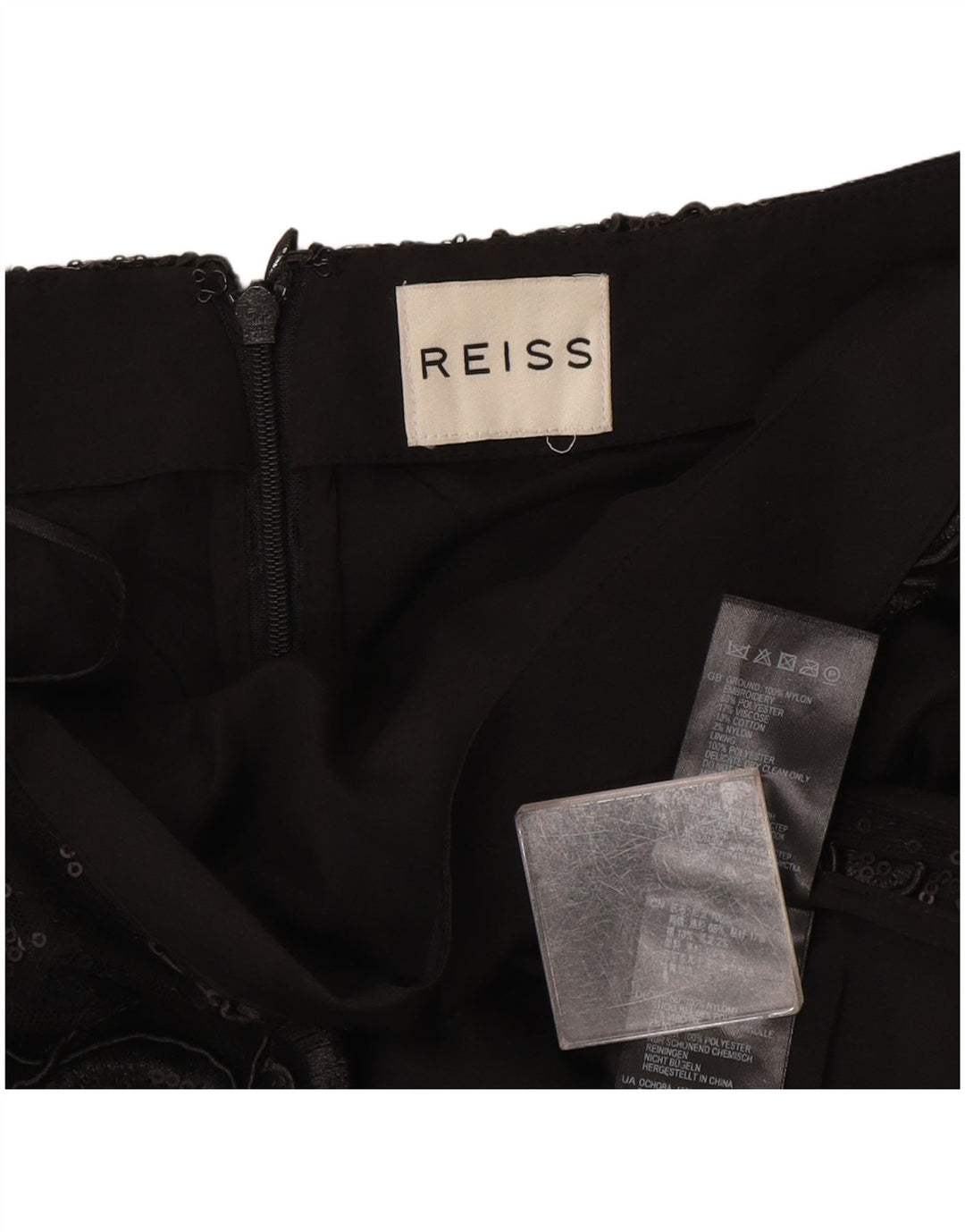 Fusta mini pentru femei Reiss cu model abstract W30 poliester mediu negru