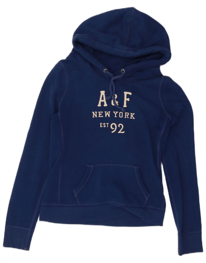 ABERCROMBIE & FITCH Pulover cu glugă cu grafic pentru femei UK 14 Medium Bleumarin