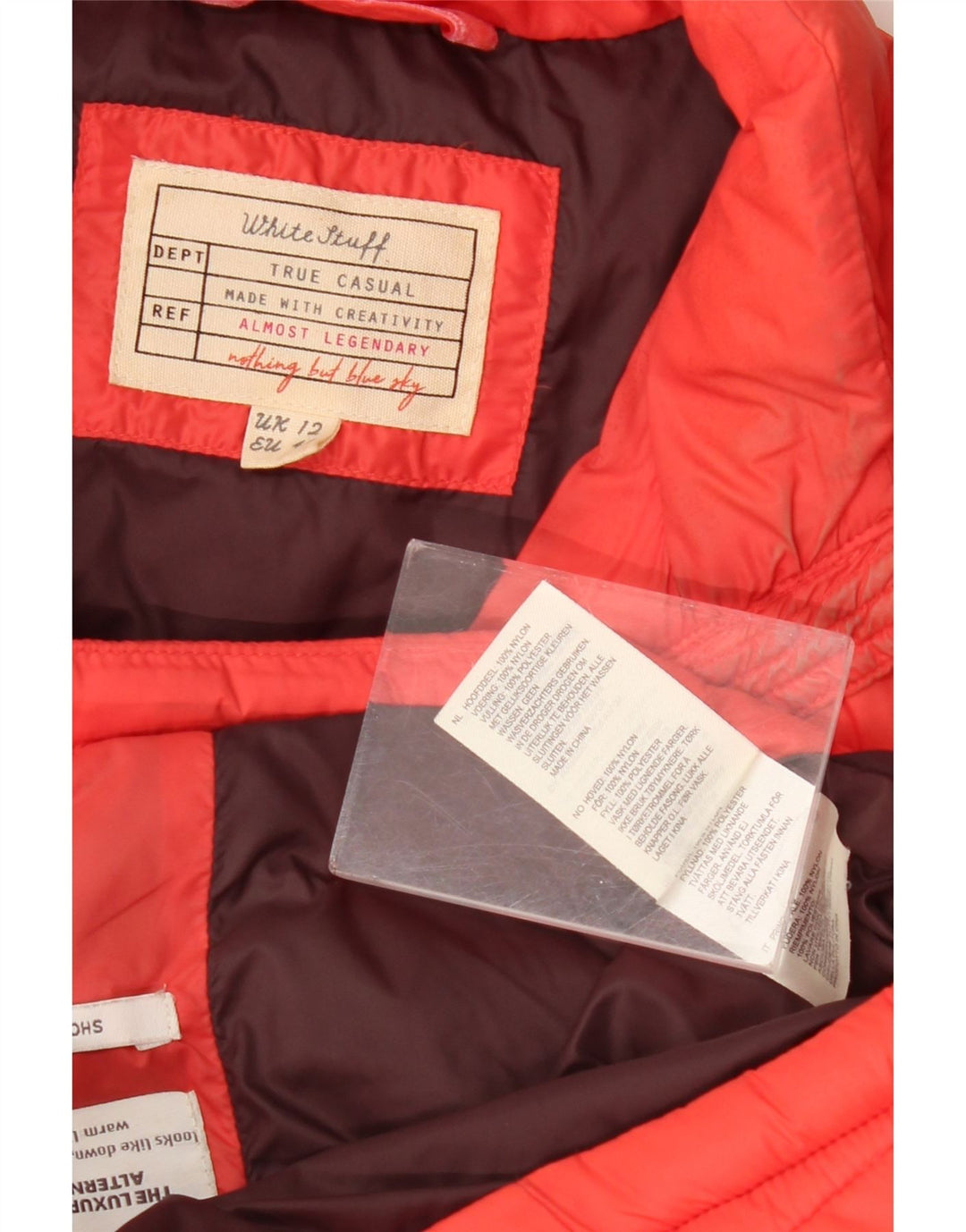 WHITE STUFF Jachetă căptușită pentru femei UK 12 Medium Red Nylon