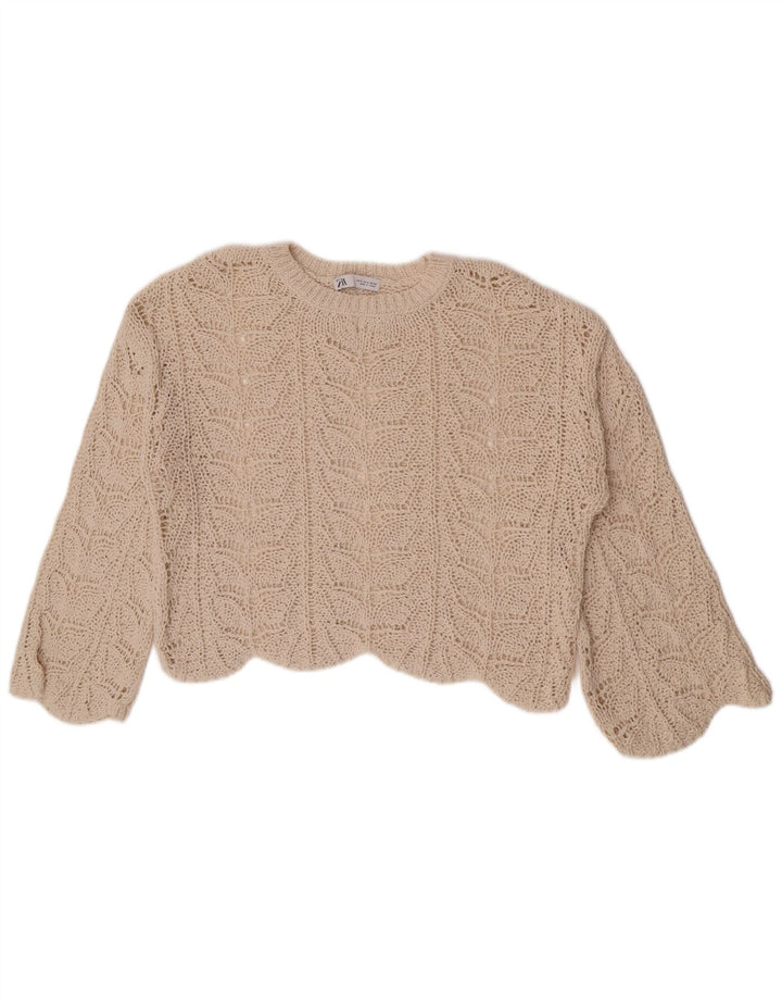 Top Crochet oversized Zara pentru femei UK 10 Small Beige