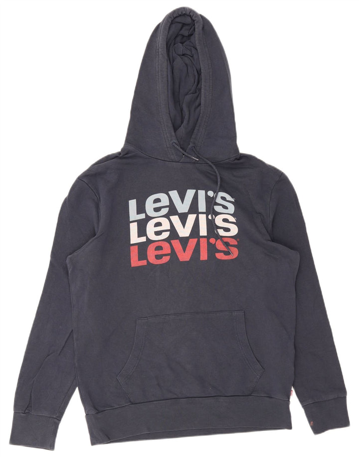 Pulover Levi's pentru bărbați cu capota cu grafică, bumbac, albastru bleumarin mediu